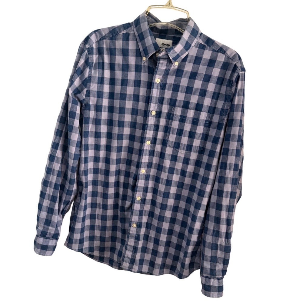 Sonoma Goods For Life Mens Blue Grey Buffalo Plaid Button Down Shirt Medium